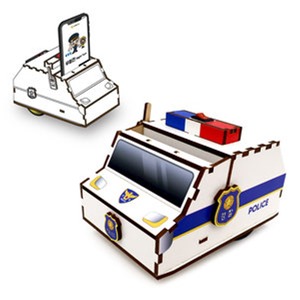 프리미엄 우드공작 시리즈 이미지 코딩 로봇 경찰봇 만들기 경찰차 컬러UV